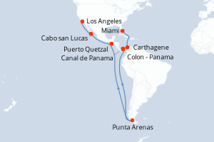 carte itinéraire croisière Amérique du Nord 16 jours au départ du port de Miami