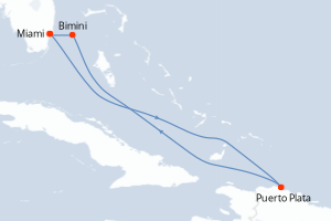 carte itinéraire croisière Caraïbes Bahamas 5 jours au départ du port de Miami