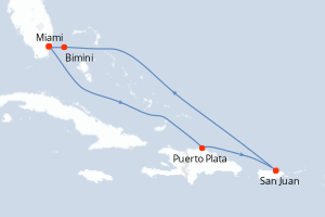 carte itinéraire croisière Caraïbes Bahamas 7 jours au départ du port de Miami