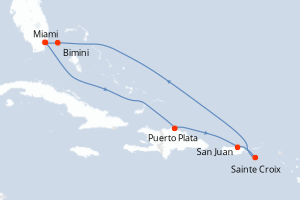 carte itinéraire croisière Caraïbes Bahamas 8 jours au départ du port de Miami