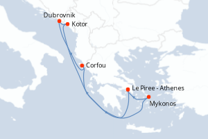 carte itinéraire croisière Méditerranée 7 jours au départ du port de Le Piree - Athenes