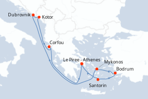 carte itinéraire croisière Méditerranée 10 jours au départ du port de Le Piree - Athenes