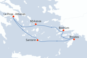 carte itinéraire croisière Méditerranée 7 jours au départ du port de Le Piree - Athenes
