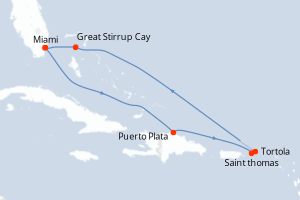 carte itinéraire croisière Caraïbes Bahamas 7 jours au départ du port de Miami