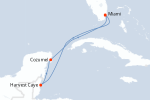 carte itinéraire croisière Caraïbes Bahamas 5 jours au départ du port de Miami