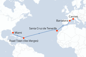 carte itinéraire croisière Transatlantique 14 jours au départ du port de Miami