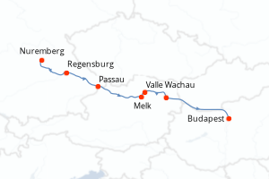 carte itinéraire croisière Danube 7 jours au départ du port de Nuremberg
