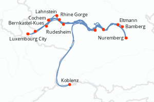 carte itinéraire croisière Elbe 7 jours au départ du port de Luxembourg City
