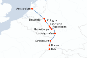 Carte de l'itinéraire de croisière Bale-Amsterdam d'une durée de 7 jours