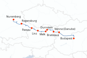 carte itinéraire croisière Danube 7 jours au départ du port de Budapest