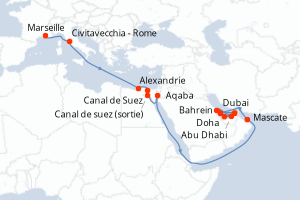 carte itinéraire croisière Méditerranée 24 jours au départ du port de Marseille
