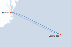 Carte de l'itinéraire de croisière Norfolk-Norfolk d'une durée de 4 jours