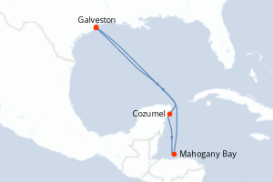 Carte de l'itinéraire de croisière Galveston-Galveston d'une durée de 6 jours