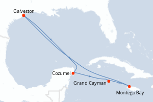 carte itinéraire croisière Caraïbes Mexique 8 jours au départ du port de Galveston