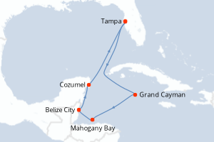 carte itinéraire croisière Caraïbes Mexique 8 jours au départ du port de Tampa