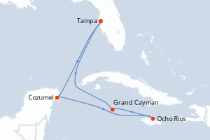 carte itinéraire croisière Caraïbes Mexique 7 jours au départ du port de Tampa