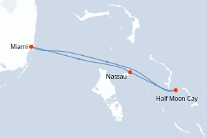 Carte de l'itinéraire de croisière Miami-Miami d'une durée de 4 jours