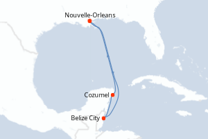 carte itinéraire croisière Caraïbes Mexique 6 jours au départ du port de Nouvelle-Orleans
