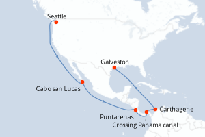 carte itinéraire croisière Caraïbes Mexique 16 jours au départ du port de Seattle