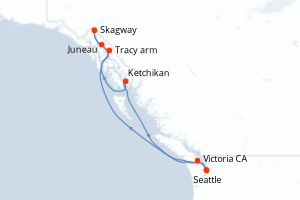 carte itinéraire croisière Alaska 8 jours au départ du port de Seattle