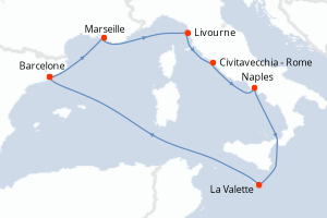 carte itinéraire croisière Méditerranée 8 jours au départ du port de Barcelone