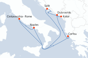 carte itinéraire croisière Méditerranée 9 jours au départ du port de Civitavecchia - Rome