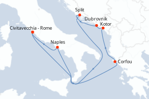 carte itinéraire croisière Méditerranée 9 jours au départ du port de Civitavecchia - Rome