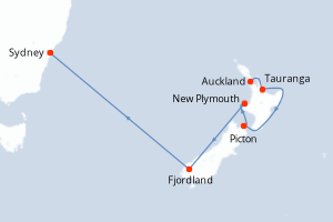 carte itinéraire croisière Australie Nouvelle Zélande 9 jours au départ du port de Auckland