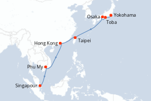 carte itinéraire croisière Asie 12 jours au départ du port de Yokohama