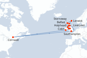 carte itinéraire croisière Europe du Nord 14 jours au départ du port de Southampton