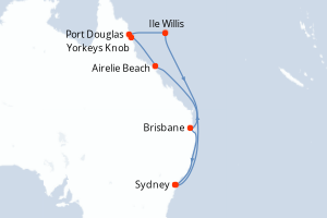 carte itinéraire croisière Australie Nouvelle Zélande 10 jours au départ du port de Sydney