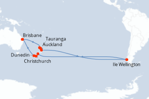 carte itinéraire croisière Australie Nouvelle Zélande 14 jours au départ du port de Brisbane