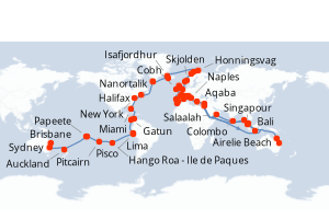 carte itinéraire croisière Australie Nouvelle Zélande 114 jours au départ du port de Brisbane