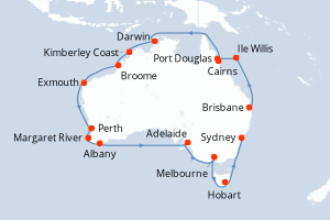 carte itinéraire croisière Australie Nouvelle Zélande 26 jours au départ du port de Brisbane