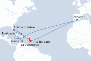 carte itinéraire croisière Caraïbes Bahamas 14 jours au départ du port de Fort Lauderdale