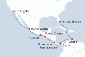 carte itinéraire croisière Amérique du Nord 16 jours au départ du port de Fort Lauderdale