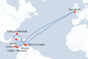 Carte de l'itinéraire de croisière Fort Lauderdale-Fort Lauderdale d'une durée de 12 jours