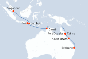 carte itinéraire croisière Australie Nouvelle Zélande 16 jours au départ du port de Singapour