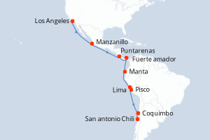 carte itinéraire croisière Amérique du Sud 20 jours au départ du port de Los Angeles
