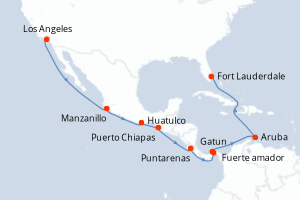 carte itinéraire croisière Caraïbes Bahamas 16 jours au départ du port de Los Angeles