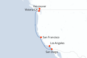 carte itinéraire croisière Alaska 6 jours au départ du port de Los Angeles