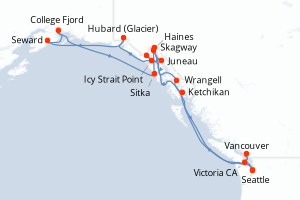carte itinéraire croisière Alaska 17 jours au départ du port de Seattle
