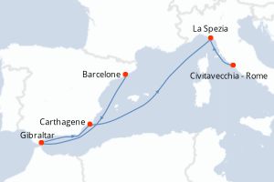 carte itinéraire croisière Méditerranée 7 jours au départ du port de Barcelone