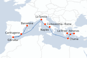 carte itinéraire croisière Méditerranée 14 jours au départ du port de Barcelone