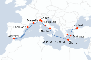 carte itinéraire croisière Méditerranée 14 jours au départ du port de Barcelone