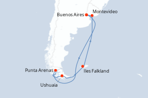 Carte de l'itinéraire de croisière Buenos Aires-Buenos Aires d'une durée de 17 jours