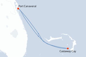 carte itinéraire croisière Caraïbes Bahamas 3 jours au départ du port de Port Canaveral