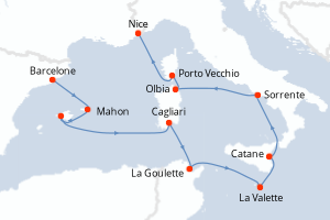 carte itinéraire croisière Sicile 10 jours au départ du port de Barcelone
