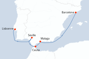 carte itinéraire croisière Méditerranée 8 jours au départ du port de Lisbonne
