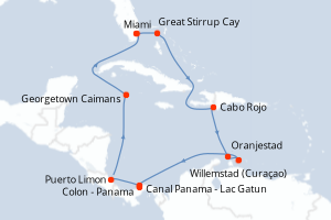 Carte de l'itinéraire de croisière Miami-Miami d'une durée de 12 jours